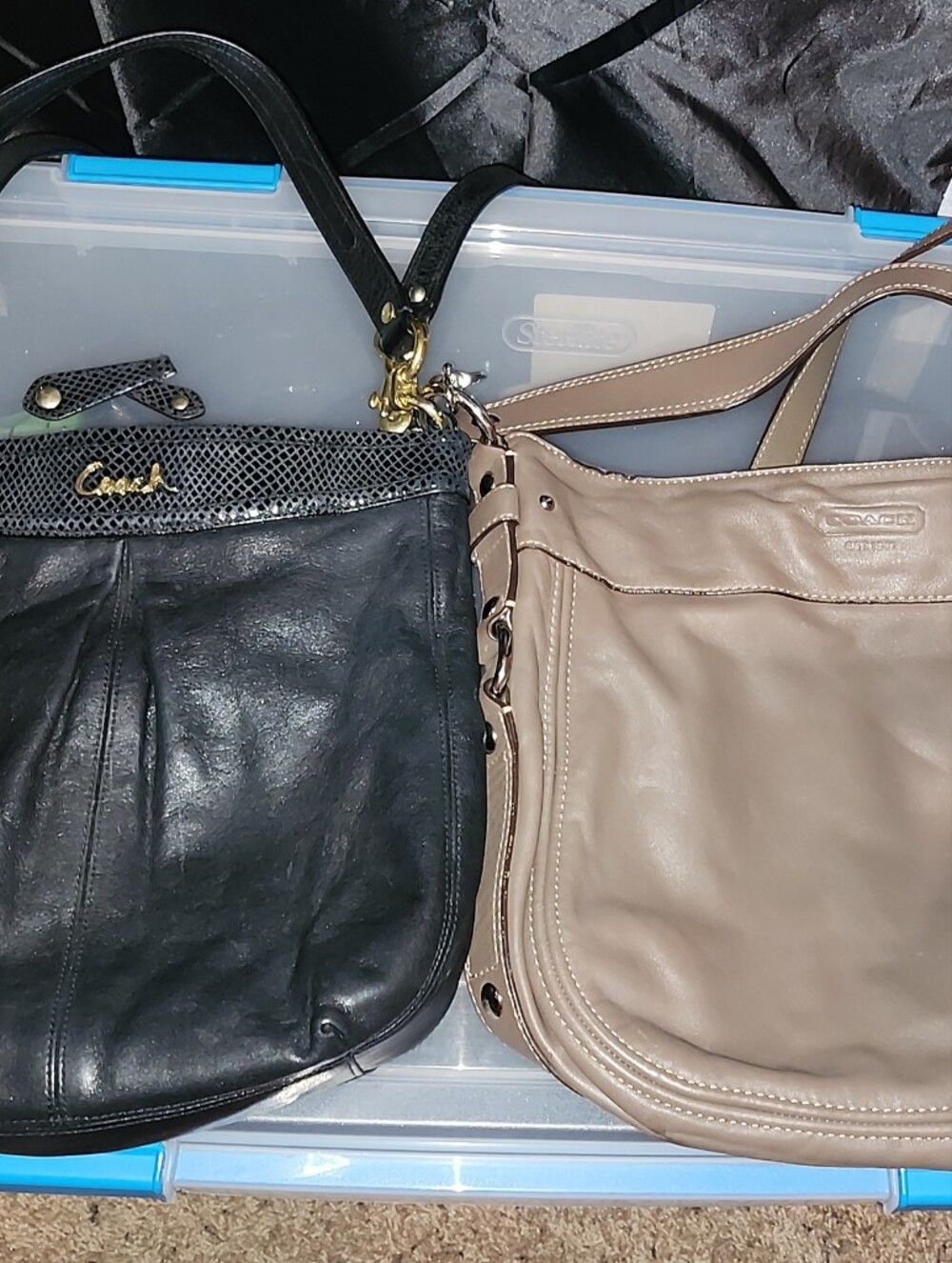 Coach Black Leather Shoulder Bag with Gold Trim Taupe Bag Silver Trim